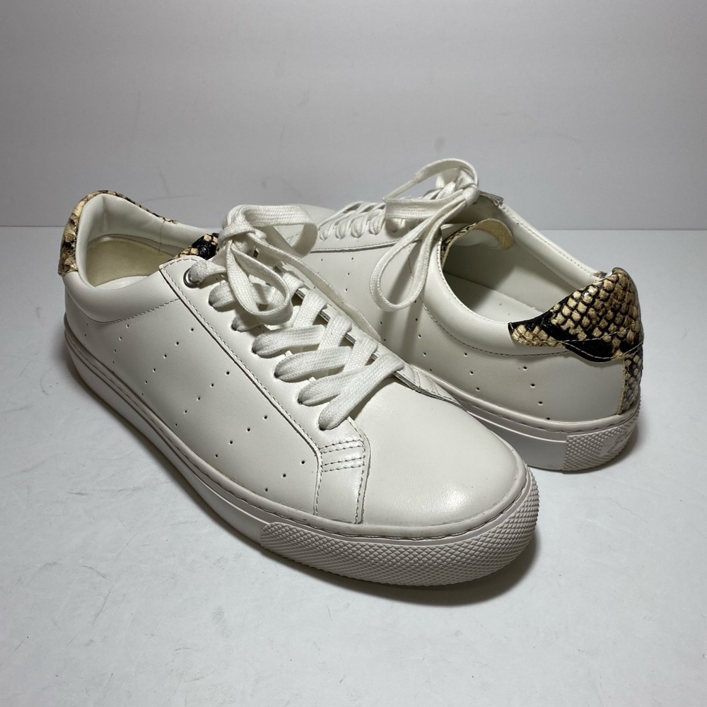 J.Crew Saturday Withe Leather Snake-Print Detail  Sneakers Women’s Size 10